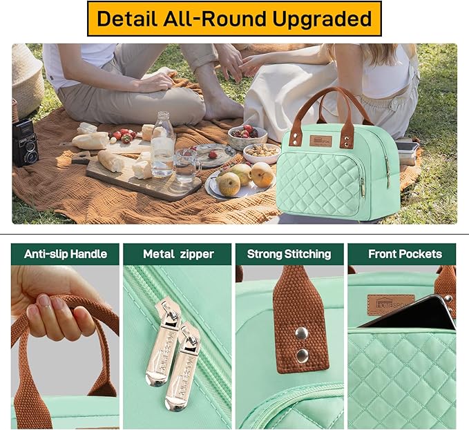 Buringer HOMESPON Lunch Bag for Woman Man Adults with Front Pocket Insulated Lunch Tote Lunch Box Container for Work Picnic or Travel（Green）