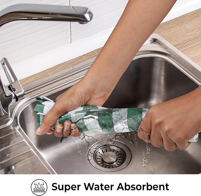 Urban Villa Kitchen Towels Set of 6 Buffalo Checks Hunter/White Kitchen Towels 20X30 Inches 100% Cotton Highly Absorbent Kitchen Towels Premium Quality Ultra Soft Mitered Corners Kitchen Towels