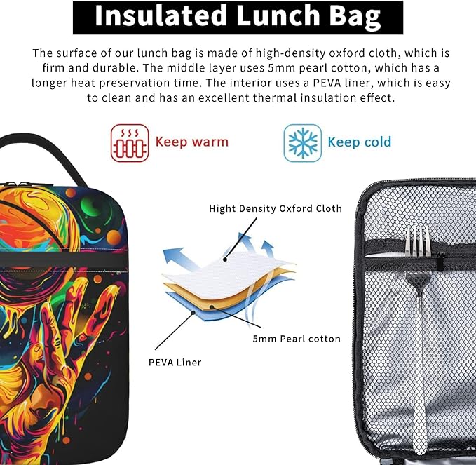 Basketball Lunch Box for Women Men, Insulated Lunch Box, Reusable Lunch Bag for Office, Work, Picnic, Travel