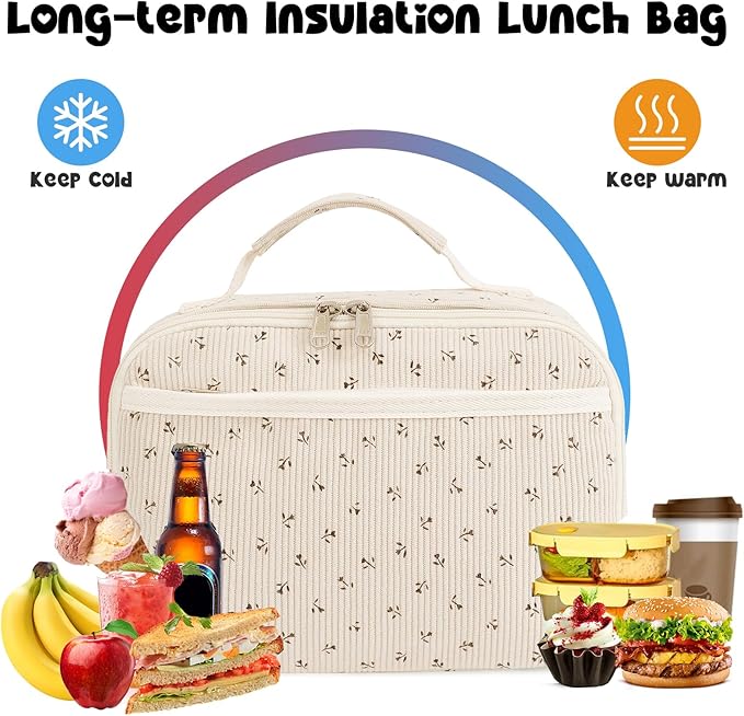 Bluboon Kids Girls Lunch Bag Insulated Lunch Box for school Corduroy Lunch Cooler Organizer School Kids Lunch Tote