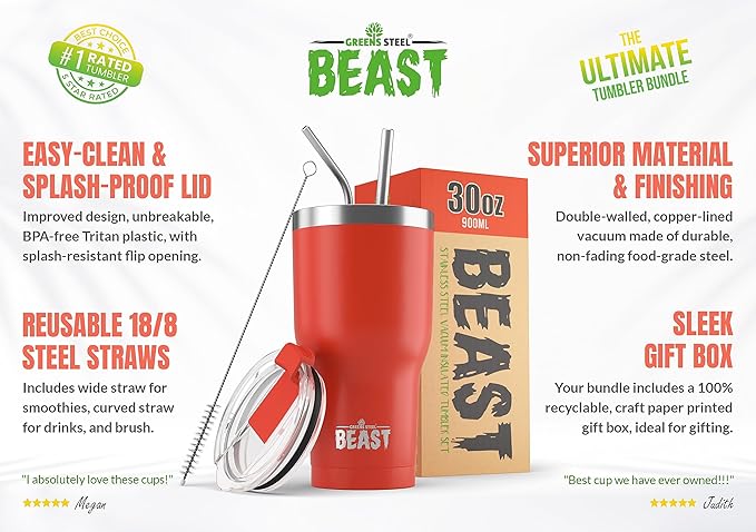 Beast 30 oz Tumbler Stainless Steel Vacuum Insulated Coffee Ice Cup Double Wall Travel Flask (Ladybug Red)