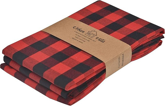 Urban Villa Kitchen Towels Set of 3 Buffalo Checks Red/Black Kitchen Towels Size 20X30 Inches 100% Cotton Highly Absorbent Kitchen Towels Premium Quality Ultra Soft Mitered Corners KitchenTowels