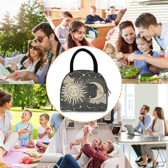 Tarot Boho Moon Lunch Bag for Women Men Reusable Insulated Lunch Tote Bag for Office Work School Picnic Hiking