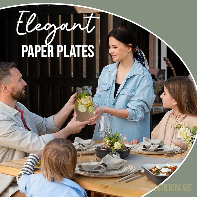 Trendables Heavy Duty Paper Plates Set For 16 Guests - 16 Each Of 8-inch And 10-inch Disposable Plates For Party - Fancy 32 Piece Dinnerware Set For All Occasions | Floral Design, Folk