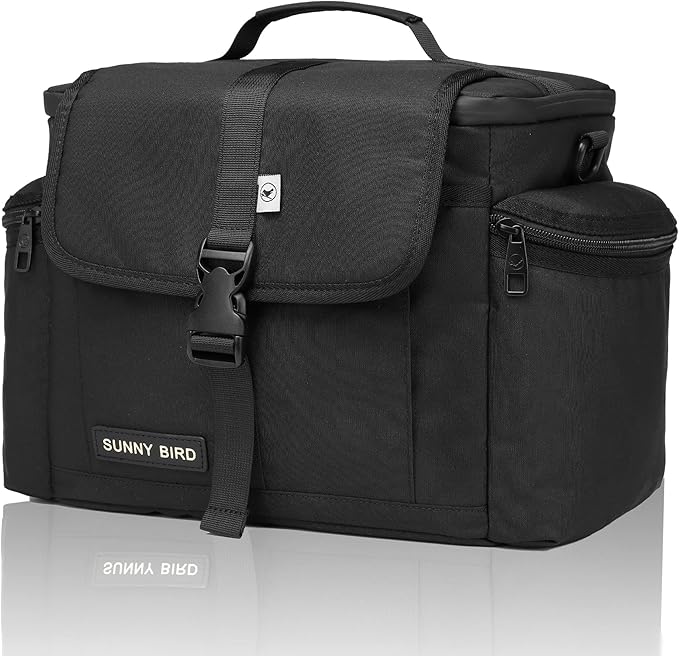 SUNNY BIRD Large Lunch Bag, Thermally Insulated Soft Cooler with Shoulder Strap for Women, Men (Black)