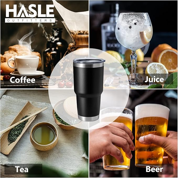 HASLE OUTFITTERS 30oz Stainless Steel Tumbler, Double Wall Vacuum Insulated Travel Mug Tumbler, Durable Insulated Coffee Mug, Gift Box Set (Black, 8)