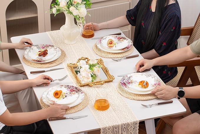 Bone China Plates and Bowels,12-Pieces Dinnerware Sets, Highly Chip and Crack Resistant, Dishwasher & Microwave Safe Dishes Set, Dense and Translucence