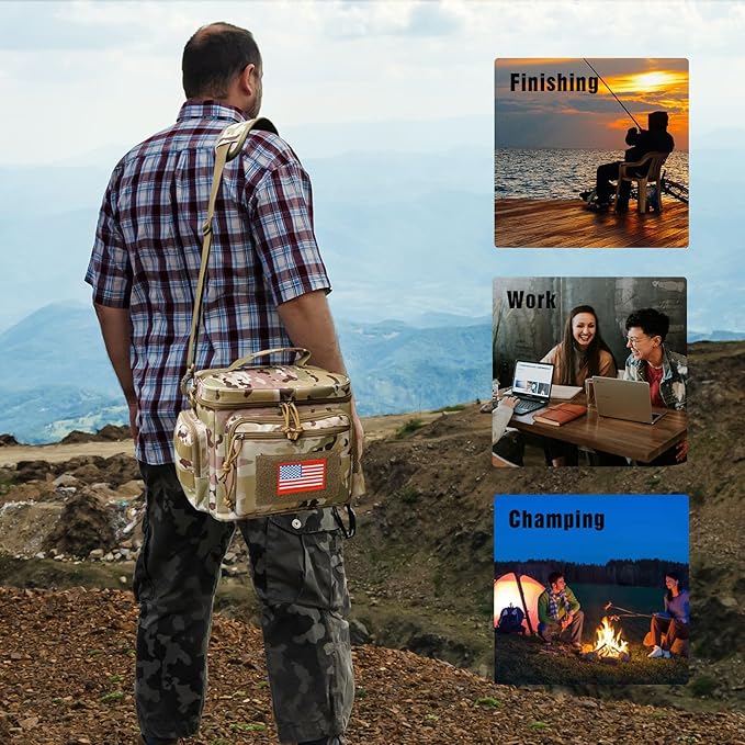 ATRIPACK Lunch Box for Men, Tactical Lunch Bag MOLLE Webbing Leakproof Insulated Large Lunch Cooler Women Adult Meal with Adjustable Shoulder Strap Durable Lunch Pail (Camo-Brown)