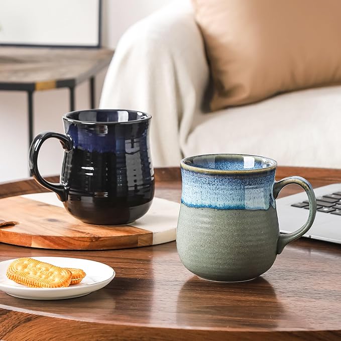 21 oz Large Ceramic Coffee Mugs, Pottery Mug Handmade, Ceramic Tea Cups with Handle for Office and Home, Dishwasher and Microwave Safe (Sky Blue)