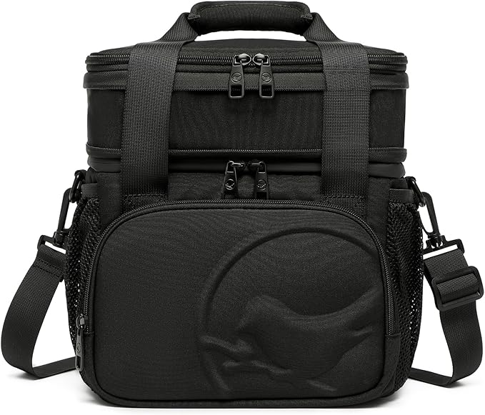 SUNNY BIRD Dual Compartment Lunch Bag, 13L Insulated Adult Lunch Box for Work (Black)