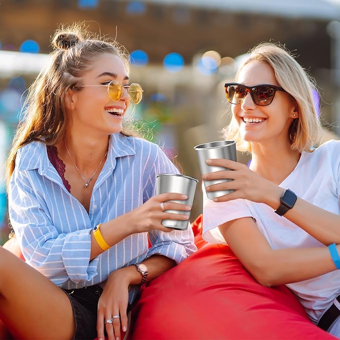 Resinta 10 Pieces 8 Ounce Stainless Steel Cups Metal Pint Cups Shatterproof Drinking Glasses for Kids or Adults (8 oz)