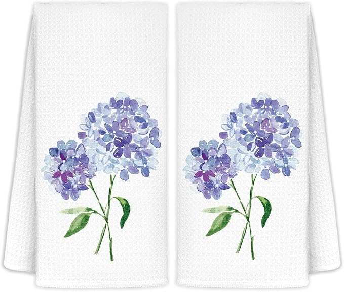 Purple Hydrangea Flowers Floral Kitchen Towels Set of 2 - Flowers Decorative Hand Towels for Bathroom, Purple Hydrangea Decor Dish Towels for Kitchen, Floral Hand Towels, 16x24