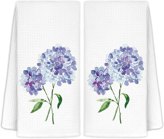 Purple Hydrangea Flowers Floral Kitchen Towels Set of 2 - Flowers Decorative Hand Towels for Bathroom, Purple Hydrangea Decor Dish Towels for Kitchen, Floral Hand Towels, 16x24