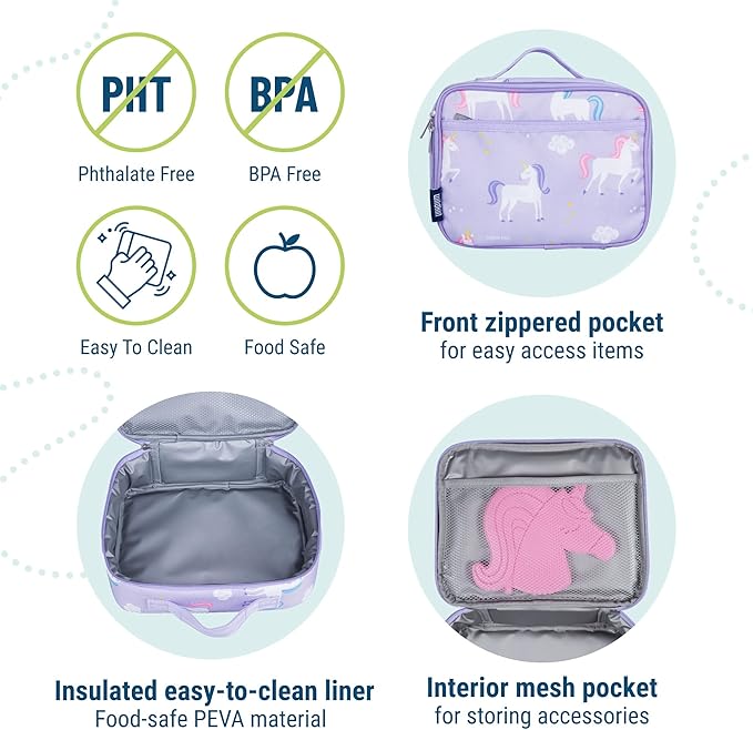Wildkin Kids Insulated Lunch Box – Durable and Reusable for School & Travel - Unicorn