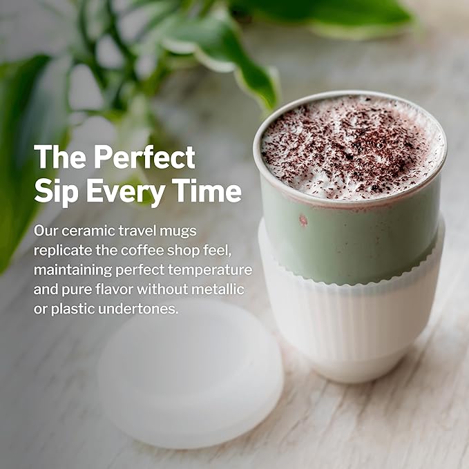 Travel Mug - Ceramic To Go Coffee Mug With Lid – Travel Mug Ceramic To Go Cup – Microwave & Dishwasher Safe Ceramic Coffee Mug With Lid - Gifts For Women Men Him Her – 12oz – Sage Green