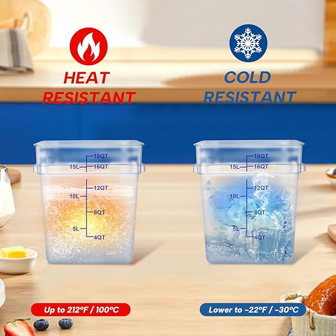 4 Pack 18 Quart Food Storage Containers with Lids, Polycarbonate Square Commercial Food Containers, NSF, Clear, New Version