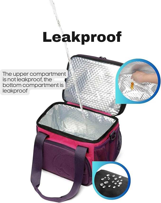 SUNNY BIRD Dual Compartment Lunch Bag, 13L Insulated Adult Lunch Box for Work (Purple)