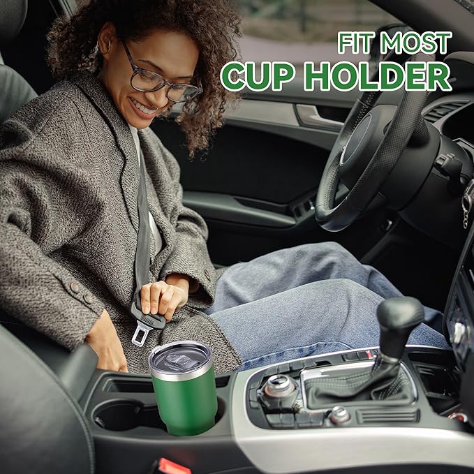 30 oz Tumbler with Lid Stainless Steel Tumblers Bulk Vacuum Insulated Cup Reusable Powder Coated Travel Mug Double Wall Leak Proof Cups Keep Cold Drinks for 12 Hours Dark Green, Set of 4