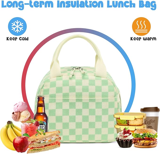 Bluboon Lunch Box for Women men Insulated Cute Corduroy Lunch bag, Reusable Cooler Bag for Work, Picnic, Travel
