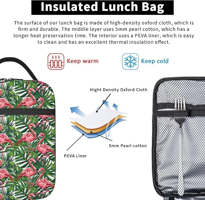 Tropical Flamingo Lunch Box for Women Men, Insulated Lunch Box, Reusable Lunch Bag for Office, Work, Picnic, Travel