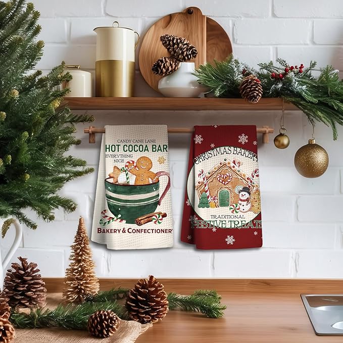 Christmas Gingerbread Kitchen Towels Set of 2, Dish Towels for Kitchen, Hand Towels for Bathroom, Decorations, Gifts for Women, Housewarming Gifts 1624