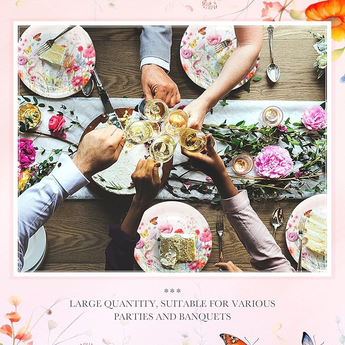 Zhehao 100 Pcs Wildflower Paper Plates 9 Inch Disposable Summer Plates Party Decoration for Birthday Picnic Spring Wedding Baby Shower