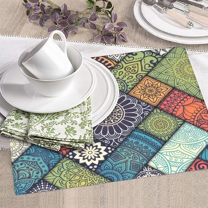 Retro Boho Dish Drying Mat 16x18 Inch, Microfiber Absorbent Fast Dry Mat Mandala Large Dish Mat Drying Kitchen Mat, Kitchen Drying Pad for Kitchen Counter Coffee Bar Decor Gifts