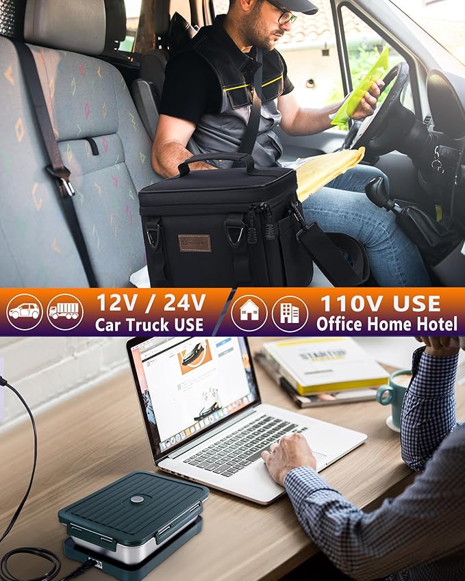 Portable Oven Food Warmer, 12V/24V/110V Electric Lunch Box Food Heater - Mini Personal Microwave Heated Lunch Box for for Truck, Car,Travel, Work & Home Use