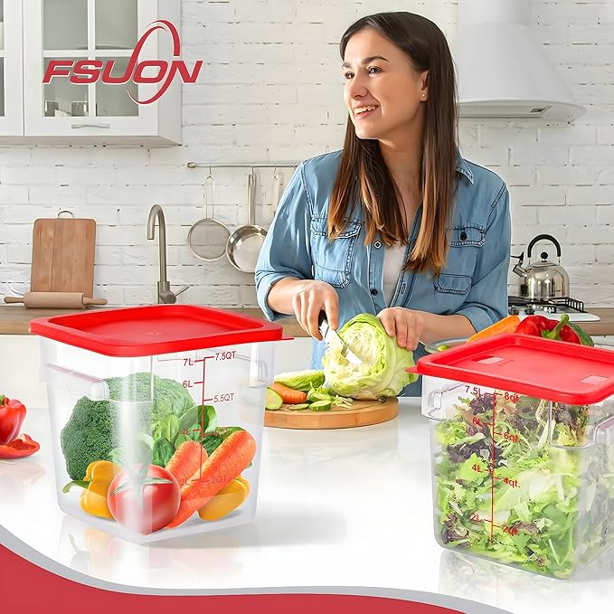 4 Pack Clear Food Storage Containers with Lids and Handles Polycarbonate Square Commercial Food Containers, NSF (8Qt)