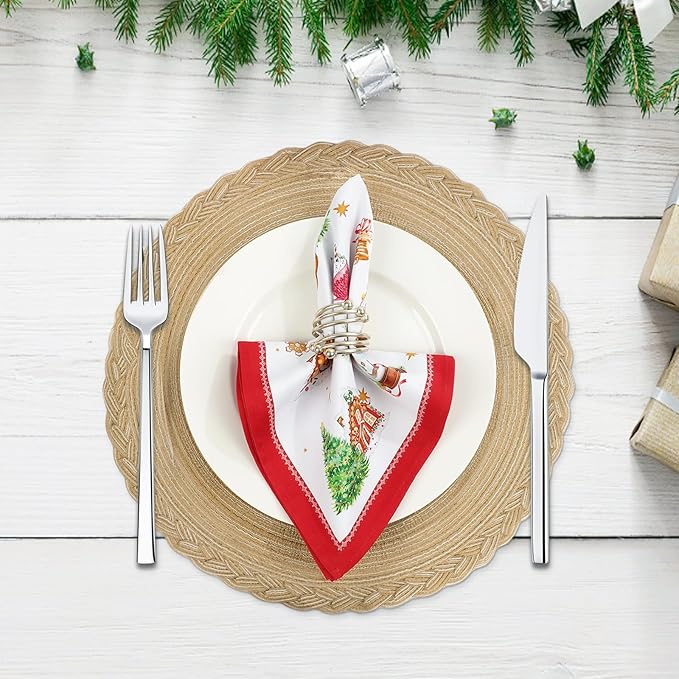 Christmas Napkins, 18×18 Inch Gingerbread Christmas Tree Dinner Cloth Napkins Set of 4, Washable Cotton Soft Absorbent Square Napkins for Dining Kitchen Party Wedding Decoration