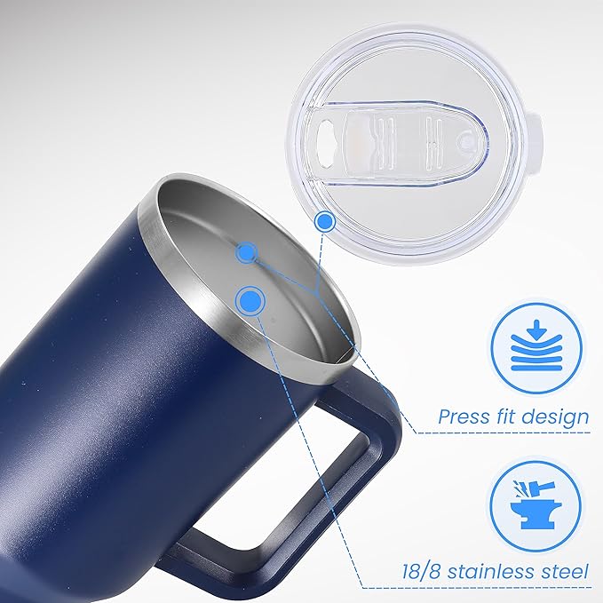 DOMICARE 40 oz Tumbler with Handle and Straw, Stainless Steel Tumbler with Lid and Straw, Reusable Vacuum Insulated Cup, Travel Coffee Mug, Navy Blue, 1Pack