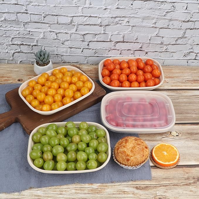 28 oz Disposable salad bowls with lids, Sugarcane Fiber paper Bowls take away Bagasse food containers meal prep food storage deli container 50 Pack