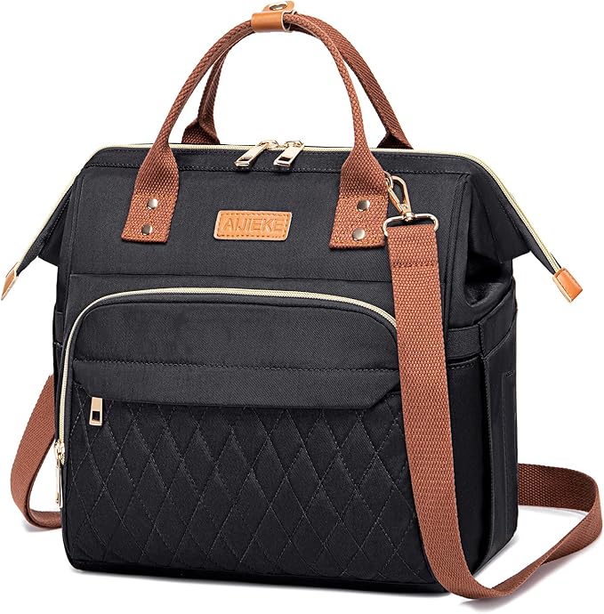 AIJIEKE Lunch Bag for Women, Large Lunch Box for Work Insulated Lunch Bag, Adult Leakproof Lunch Tote Cooler Bag with Side Pockets & Adjustable Strap, Lunch Purse for Picnic Beach, Black