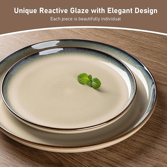 GBHOME Ceramic Dinnerware Sets for 4, 12 Pieces Stoneware Plates and Bowls Sets, Scratch Resistant Dishes, Dishwasher & Microwave Safe, Reactive Glaze-Gravel