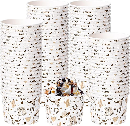 50 Pack Western Cowboy Ice Cream Cups 9 oz Brown Cowboy Boot Disposable Dessert Bowls Paper Soup Bowls for Hot or Cold Food for Western Boho Preppy Wild West Birthday Baby Shower Party