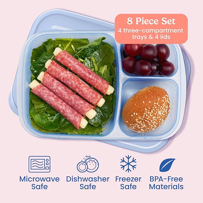 Bentgo Easyboxes - Original Stackable Lunch Boxes - Reusable 3-Compartment Food Containers for Kids and Adults - Bento Lunch Box for Meal Prep, School, & Work - BPA Free, Set of 4 (Pastels)