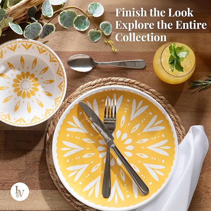 Larder & Vine 12-Piece Melamine Dinnerware Set: Durable, Lightweight, Break-Resistant Plates & Bowls – Stylish, Non-Toxic, Dishwasher Safe – Ideal for Everyday Use, Indoor & Outdoor Dining – Floral