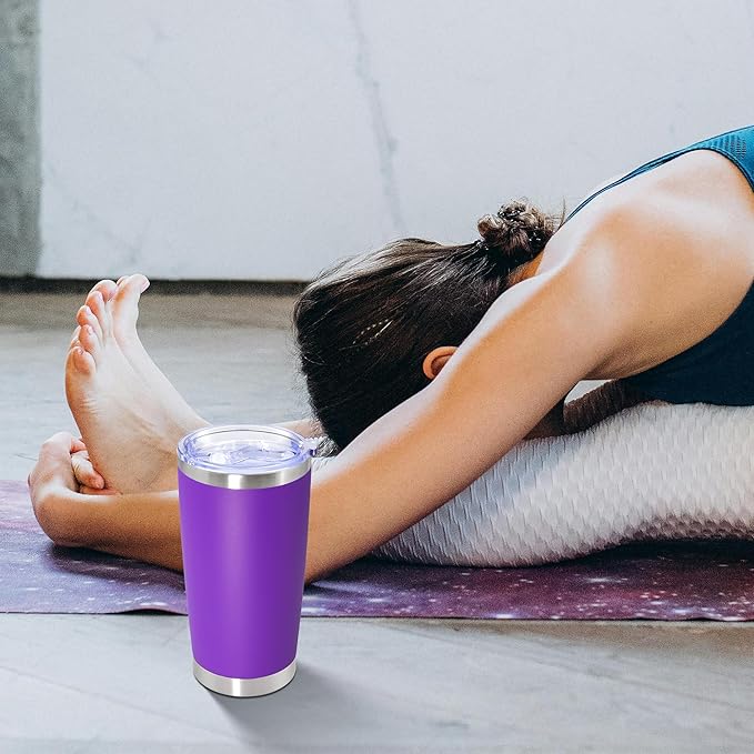 20oz Tumbler Stainless Steel Tumbler Cup with Lid Vacuum Insulated Double Wall Travel Mug, Durable Powder Coated Travel Coffee Tumbler Mug for Hot & Cold Drinks, Purple,1 Pack
