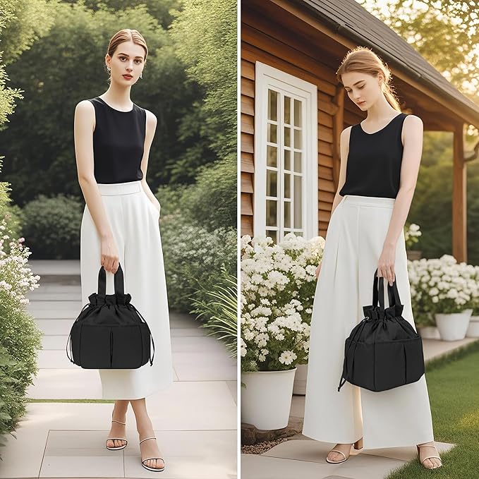 VS VOGSHOW Cute Lunch Bag Women Reusable Insulated Drawstring Lunch Bag 16 Cans Large Capacity Lunch Box for Work Picnic Outdoor (Black)