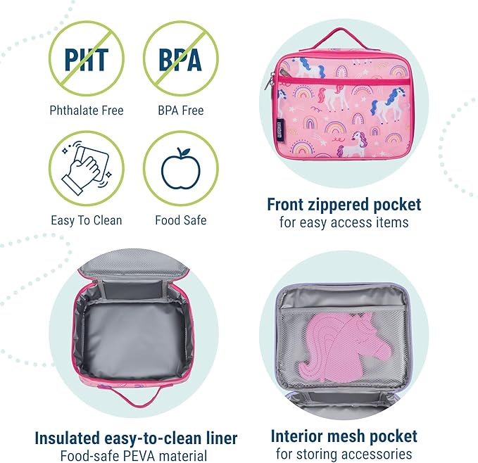 Wildkin Kids Insulated Lunch Box – Durable and Reusable for School & Travel - Rainbow Unicorn