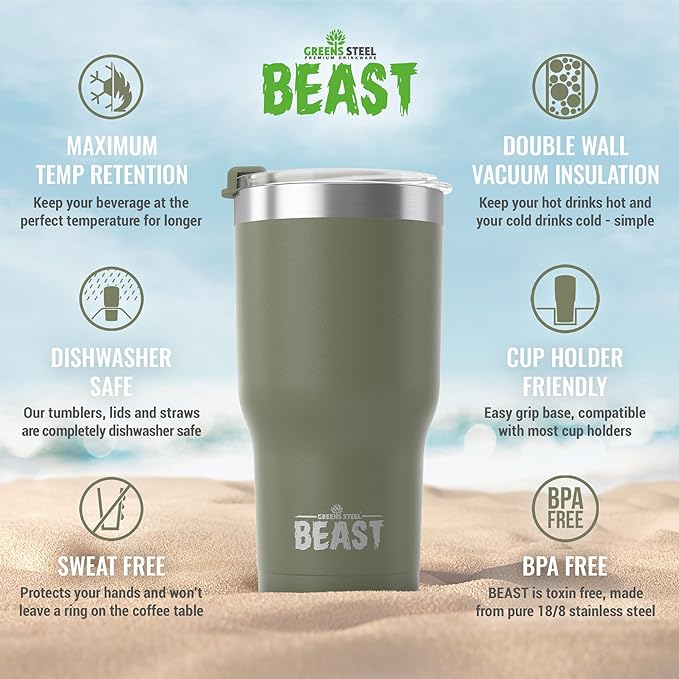 Beast 20 oz Tumbler Stainless Steel Vacuum Insulated Coffee Ice Cup Double Wall Travel Flask (Army Green)