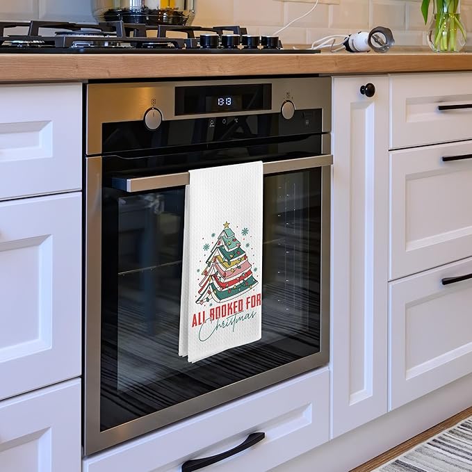 Christmas Kitchen Towels, Christmas Book Tree Decorative Kitchen Towels Gifts for Book Lovers, Book Lovers Gifts, Pink Christmas Xmas Holiday Hand Dish Towels for Kitchen Bathroom Decorative