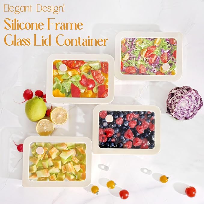 Urban Green Glass Food Container Set with Glass Lid, 4 Pack, Food Storage Containers Set, Airtight, LeakProof, 100% Plastic Free, Meal Prep Containers (White Color)