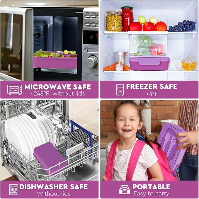 Bento Box Adult Lunch Box,Lunch Containers for Adults Kids,5-Compartment Bento Box for Kids Snack Boxes with Cutlery (Purple)