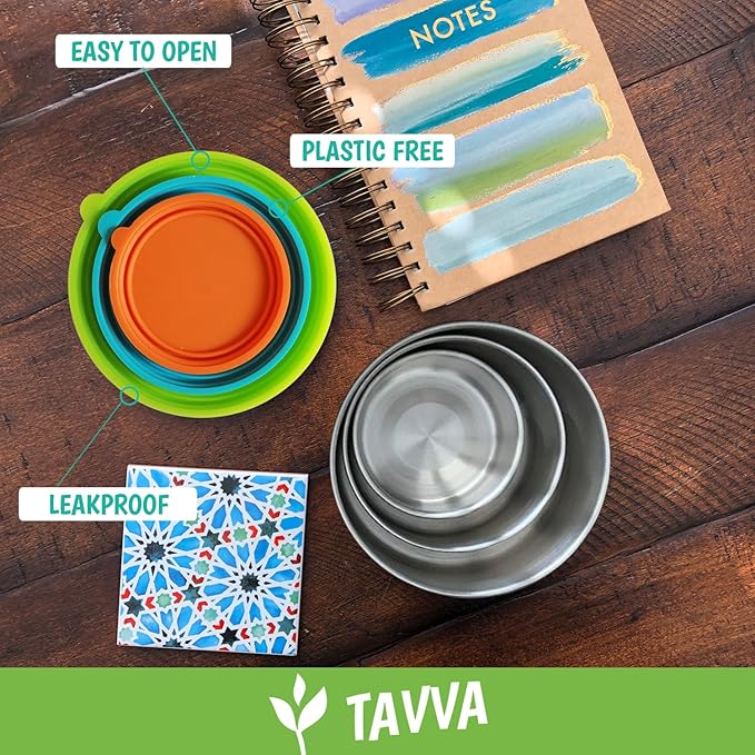 TAVVA 4 X 3 oz Food Storage Containers with Lids - Leakproof w/Silicone Lids - BPA Free - Dishwasher & Freezer Safe - Portable & Reusable - Small Stainless Steel Snack Cups Dressing Containers