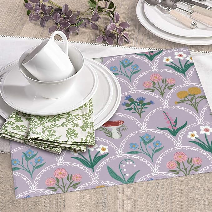 Vintage Flowers Dish Drying Mat 16x18 Inch, Microfiber Absorbent Fast Dry Mat Mushroom Floral Large Dish Mat Drying Kitchen Mat, Kitchen Drying Pad for Kitchen Counter Coffee Bar Decor Gifts