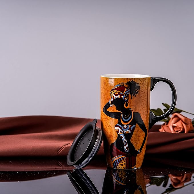 Topadorn Ceramic Mug Coffee Cup with Spill-Proof Lid Latte Mug for Home and Office with Gift Box,Girl