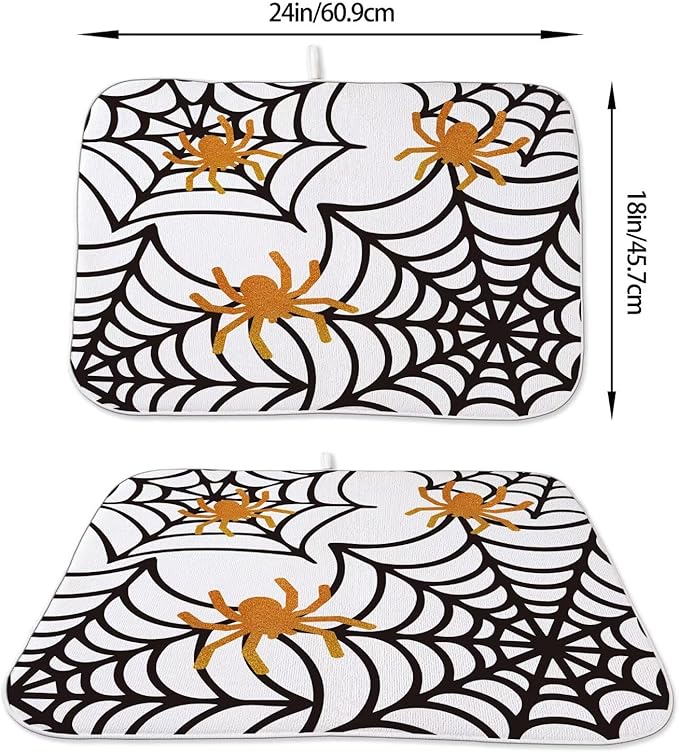 Spider Web Dish Drying Mat 18 x 24 inch Halloween Holiday Themed Decorative Drying Mats Microfiber Absorbent Dish Washable Draining Mat for Kitchen Counter Decor
