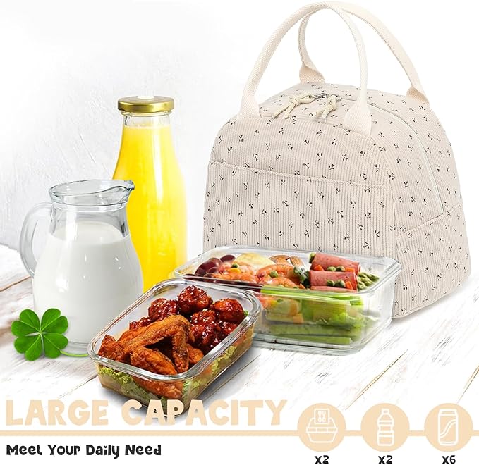 Bluboon Lunch Bag for Women Men Cute Corduroy Lunch Tote Bags Reusable Insulated Lunch Box Large Capacity Reusable Insulated Cooler for Work Picnic or Trave