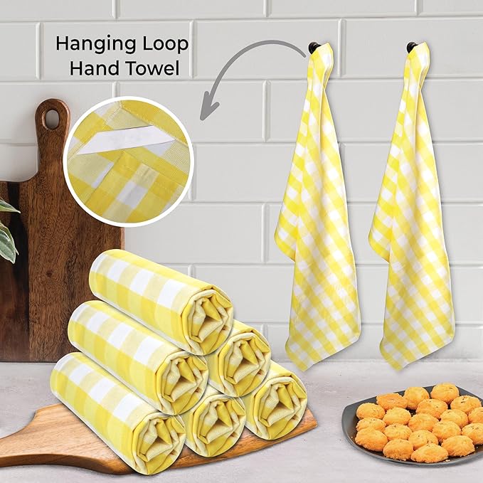 Urban Villa Easter Kitchen Towels Set of 6 Buffalo Checks Yellow/White Kitchen Towels 20X30 Inches 100% Cotton Highly Absorbent Kitchen Towels Premium Quality Ultra Soft Mitered Corners KitchenTowels